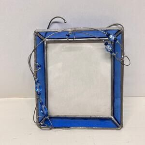 Handcrafted Cobalt Blue Stained Glass Picture Frame